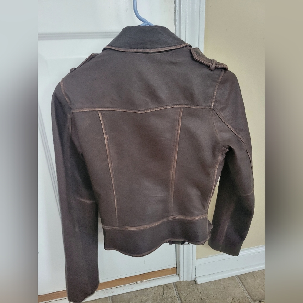 Old navy leather jacket with wrap around belt - Picture 2 of 3